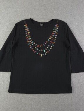 Sabaku Artwear Black 3/4 Sleeve Tee Small Fetish Necklace Print Boho Artsy